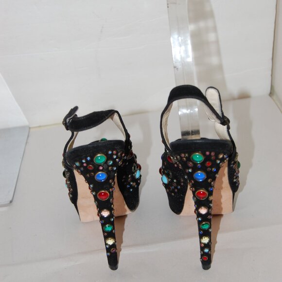 38.5/US 8.5❤️ Brian Atwood Suede Leather High Heels Platform Sandals Pumps ITALY - Picture 7 of 12